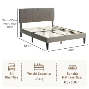 HOMCOM King Size Bed Frame with 5-Level Adjustable Headboard Wooden Slats