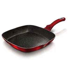 BERLINGER HAUS Burgundy 3pcs Frying Grill Pan Aluminium Non Stick Marble Coating Metallic