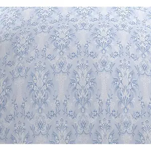 NightComfort Damask Blue Cotton Rich Duvet Cover Set with Pillowcase Kingsize - 2 Standard Pillowcases