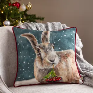 Evans Lichfield Christmas Hare Piped Feather Filled Cushion