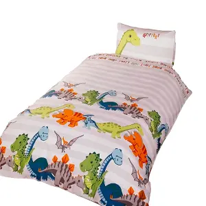 Dinosaur Childrens/Boys Duvet Cover Bedding Set Natural (Single Bed)