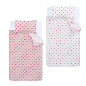 Catherine Lansfield Bedding So Soft Hearts and Stripes Duvet Cover Set with Pillowcases Two Pack Pink White