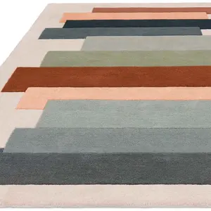 Cream Handmade Modern Geometric Wool Easy to Clean Rug for Living Room & Bedroom-120cm X 170cm