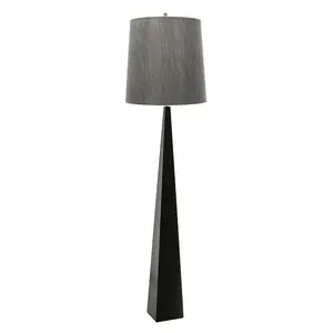 Floor Lamp Tapered Column Dark Grey Faux Silk Shade Black LED E27 100W Bulb