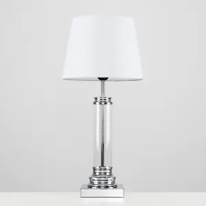 ValueLights Knowles Pair of Modern Clear Glass Column Design Touch Table Lamps with White Shades