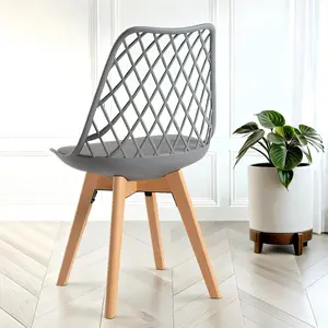 Alma Dining Chair In Grey With Wooden Legs