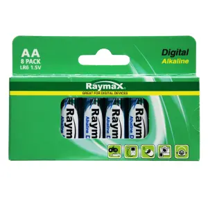 Raymax Digital Alkaline AA LR6 1.5V Batteries 8 Packs. Total of 64 Batteries