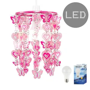 ValueLights Pink Ceiling Pendant Droplets Shade and E27 GLS LED 6W Warm White 3000K Bulb