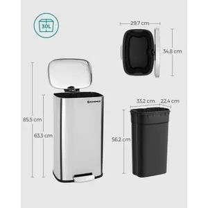 Steel Step On Rubbish Bin - 30L Silver