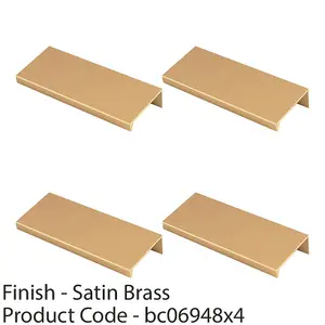 4 PACK - Square Edge Finger Pull Handle - Satin Brass 100mm - Slim Cupboard Drawer