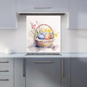 Watercolour Easter Basket Premium Glass Kitchen Splashback W600mm x H750mm