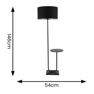 ValueLights Tavel Black Floor Lamp with Table and Black with Chrome Inner Lamp Shade and LED Bulb