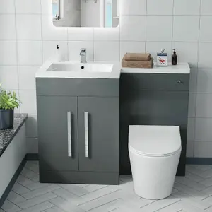 Nes Home 1100 mm Left Hand Basin Vanity Cabinet WC BTW Toilet Bathroom Aric