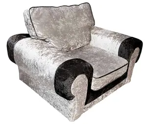 Chelsea Black and Silver Crushed Velvet Armchair Rolled Arms Single Seater