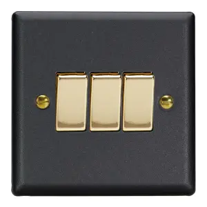 Varilight 3-Gang 10A 1- or 2-Way Rocker Switch Vogue Matt Black