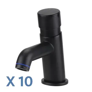 ENKI Vision Black Non Concussive Time Adjustable Hot & Cold Indicators Basin Single Taps 10-Piece