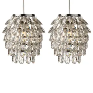 First Choice Lighting Set of 2 Pineapple Chrome and Clear Jewelled Pendant Lightshades