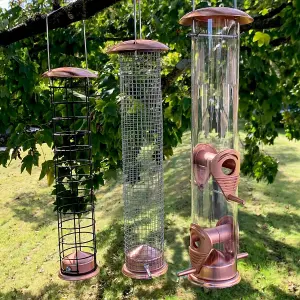 Large Copper Style Hanging Bird Feeders Seed, Nut and Fatball (Set of 3)