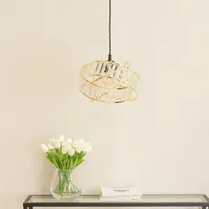 ValueLights Hudson Acrylic Jewel Gold Intertwined Twisted Easy Fit Lamp Shade with LED Bulb