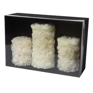 Pillar Candle Set of 3 Cream Rose Candles by Laeto Ageless Aromatherapy - FREE DELIVERY INCLUDED