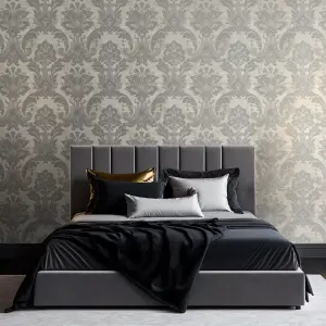 Plaster Damask Grey & Cream Metallic Wallpaper 2317