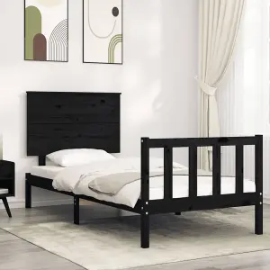 Berkfield Bed Frame with Headboard Black 90x200 cm Solid Wood