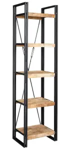 Cosmo Industrial Slim Open Bookcase - Solid Mango Wood - L40 x W55 x H200 cm