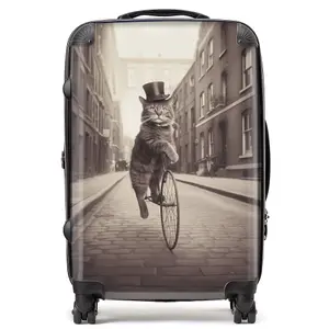 Victorian Cat Riding A Bike Suitcase - Medium