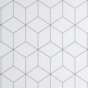 GoodHome White Geometric / smooth Geometric Paper & resin Back panel, (H)600mm (W)1800mm (T)3mm