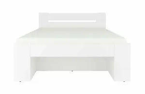 White Double Bed Frame Storage Drawers Euro Headboard Solid Slats Shelves Nepo