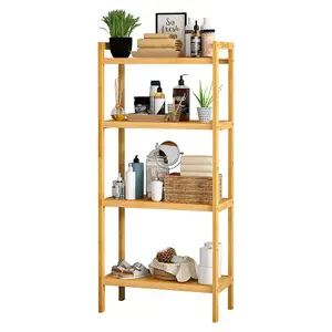 4-Tier Bamboo Adjustable Book Shelf Bookcase Bathroom Shelves Freestanding