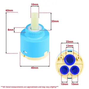 SPARES2GO Mixer Tap Cartridge 40mm Single Monobloc Sink Basin Bath Hot Cold Water Valve (Pack of 2)