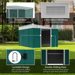 Outsunny 11.3x9.2ft Steel Garden Storage Shed w/ Sliding Doors & 2 Vents, Green