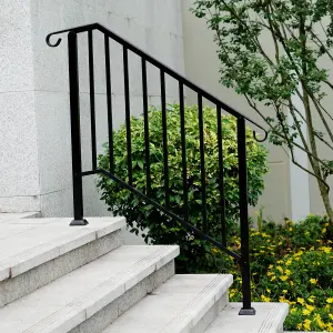 Outdoor Black Steel Handrail 3 Steps Garden Stairs Safety Grab Bannister Rail