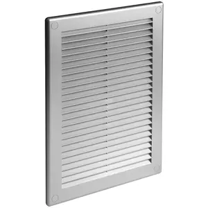 Silver Louvred Wall Vent Grille with Flyscreen and Screw Covers, 150 x 310 mm, Air Ventilation Duct Cover with Flat Back