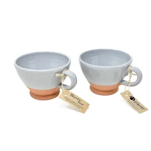 Rustic Pastel Half Dipped Terracotta Kitchen Set of 2 Breakfast Cups Grey 14cm