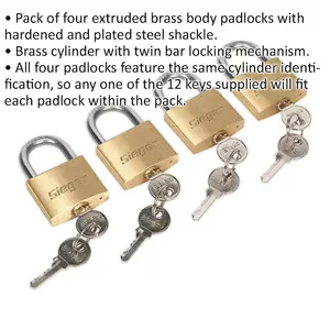 Secure Your Belongings with 4 Pack 40mm Brass Padlocks - Durable and Reliable Security