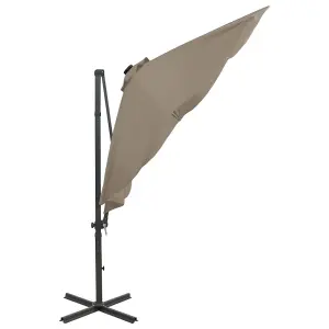 Berkfield Cantilever Umbrella with Pole and LED Lights Taupe 300 cm