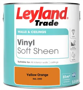 Leyland Trade Vinyl Soft Sheen Walls & Ceilings Emulsion Paint Yellow Orange (RAL 2000) - 2.5L