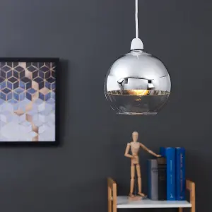 ValueLights Daelim Retro Two Tone Chrome and Clear Glass Ball Ceiling Pendant Light Shade