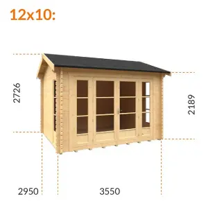 12ft x 10ft (3550mm x 2950mm) Horsforth "The Wyoming" 44mm Log Cabin With 4 Windows