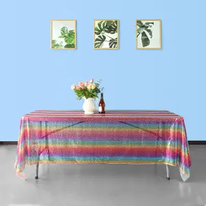 Neel Blue 70x108 Inch Rectangle Sequin Tablecloth, Rainbow