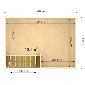 Lasita Hampstead Garden Log Cabin - 4.2m x 3m - Apex Garden Summer House with Canopy Area - Double Glazed