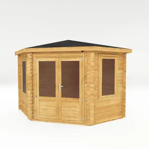 Waltons Wooden 3m x 3m Corner Log Cabin Summerhouse Garden Room - 28mm Double Glazed