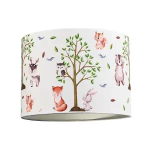 Cute Woodland Animals Round Lamp Shade in Cotton Fabric - Foxes Owls Rabbits