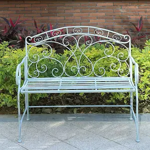 Metal Garden Bench Seat Patio Furniture Foldable Antique Blue Beautiful Shabby Chic Handmade Vintage (Genoa)