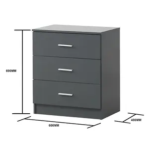 Rio Costa 3 Drawer Bedroom Cabinet Bedside Chest Of Drawers Dark Grey