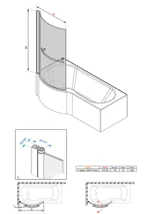 SunDaze 6mm Toughened Safety Glass Curved P Shaped Shower Bath Screen with Towel Rail- 1400x715mm Black