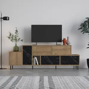 Decortie Hermes Modern TV Unit Multimedia Centre Large Storage 52" TVs Cabinet Fits Dark Oak Black Marble Effect 171.2cm