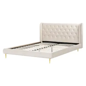 Velvet EU King Size Bed Beige FORBACH